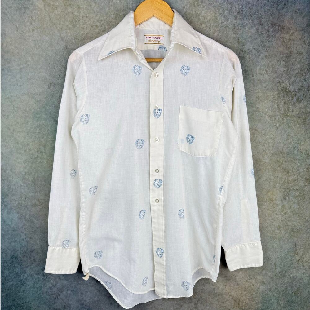 VTG 70s True Vintage Van Heusen Button Up Shirt Sz M Retro Lion Print